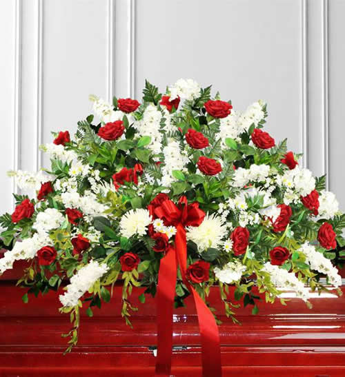 Red and White Casket Spray